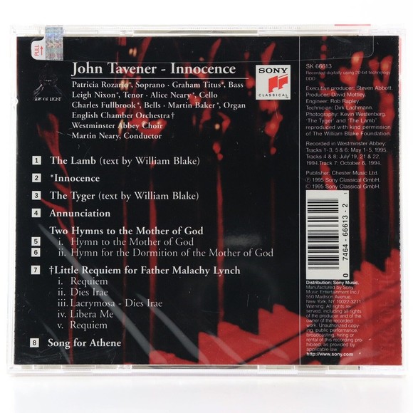 John Tavener: Innocence (CD, 1995, Sony Classical) SEALED New SK 66613 - Picture 2 of 4